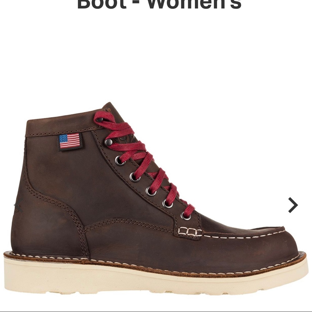 Danner Women's Brown Leather Moc Toe Boots with Red Laces